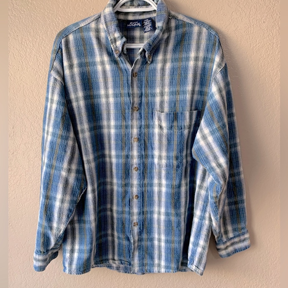 Vintage Bon Homme 100% Cotton Button Down Camping Outdoors Shirt Size M